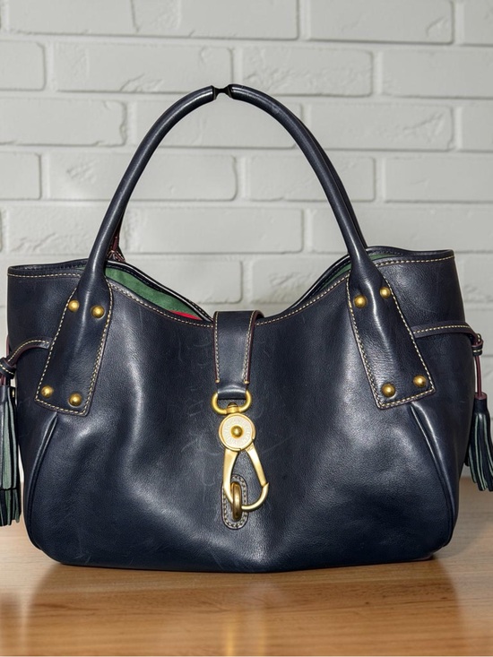 Dooney & Bourke Handbags - Dooney & Bourke Navy Florentine Leather Logo Lock Gold Hardware